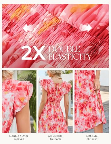 Image of GRACE KARIN 2026 Womens Summer Dresses V Neck Ruffle Sleeve Floral Boho Beach Dress A-Line Swing Midi Wedding Guest Sundress