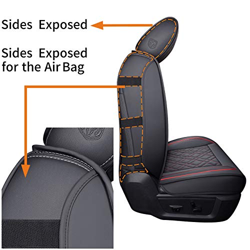 Image of Aierxuan Front Car Seat Covers for Dodge Ram Waterproof Leather (Black-Red)