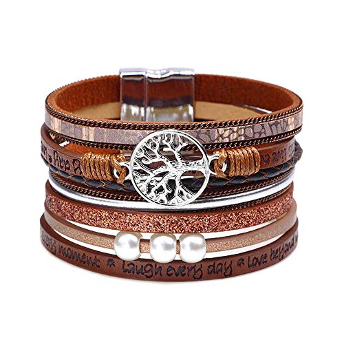 Image of Fesciory Leather Wrap Bracelets for Women, Boho Leopard Multi-Layer Crystal Beads Cuff Bracelet Jewelry