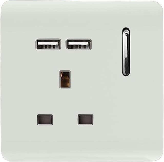 Trendi Switch 13 A Artistic Modern Short USB Switched Plug Socket, Gloss White