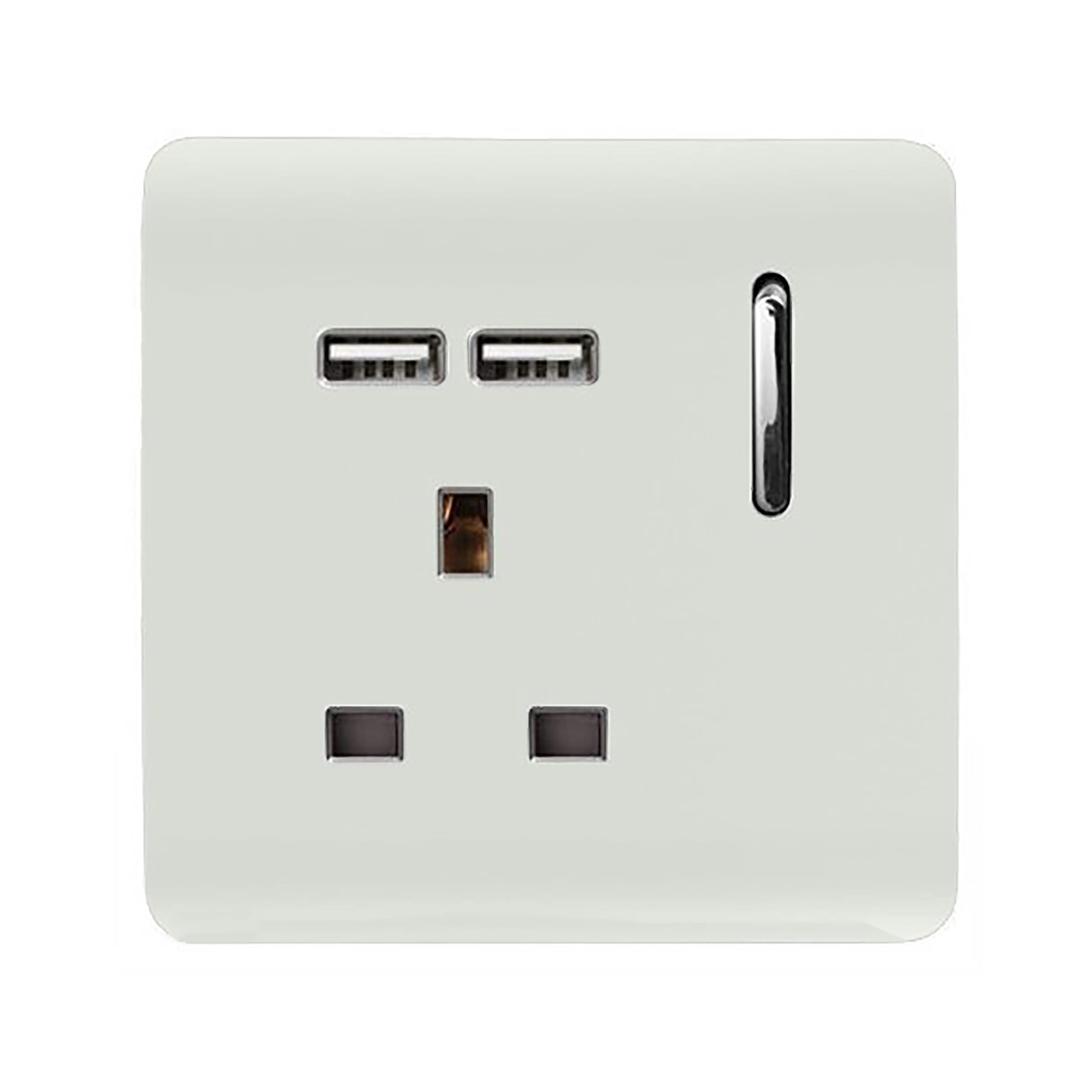Trendi 1 Gang Artistic Modern Glossy 13 Amp 2 X 2.1Ma Usb Switched Tactile Plug Socket White 7091059382585