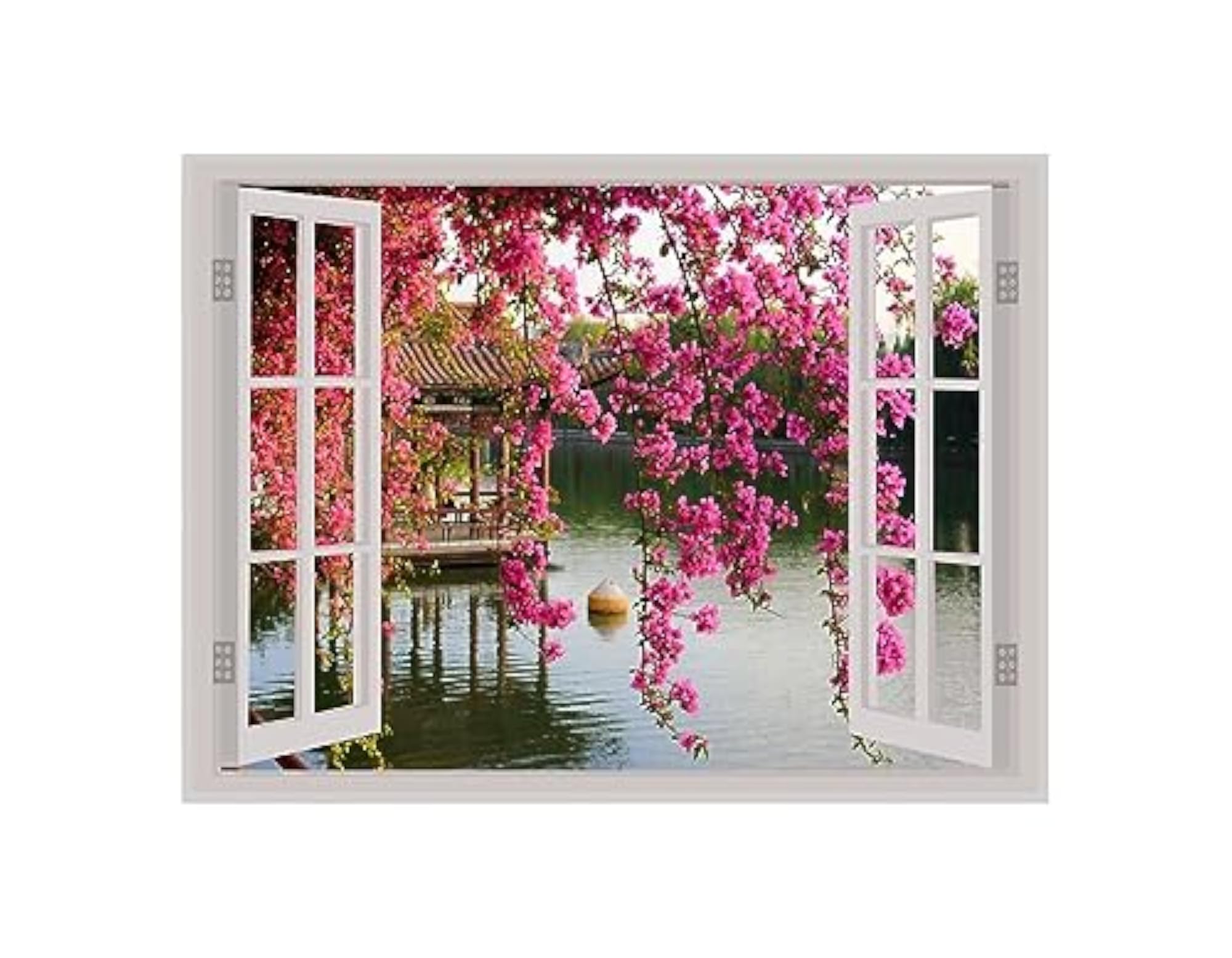 Pink Flower Window Illusion Wall Sticker