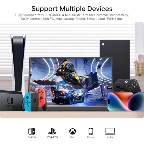 Image of Yxk Portable Monitor 14 Inch 1200P 60Hz IPS HDR Ultra-Slim Travel Monitor with Dual Speakers USB-C HDMI Second Screen for Laptop PC Mac Phone Xbox PS4 /5 Switch, VESA Kickstand, Zero Frame Gaming