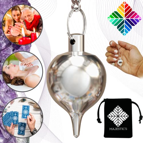 Péndulo Adivinación de Radiestesia Gota de Agua Luzi en Latón Plateado y su Cadena (26 GR) - Pendulo Divinatorio Universal - Magnetizador, Zahorí, Clarividencia - Esoterismo Cover
