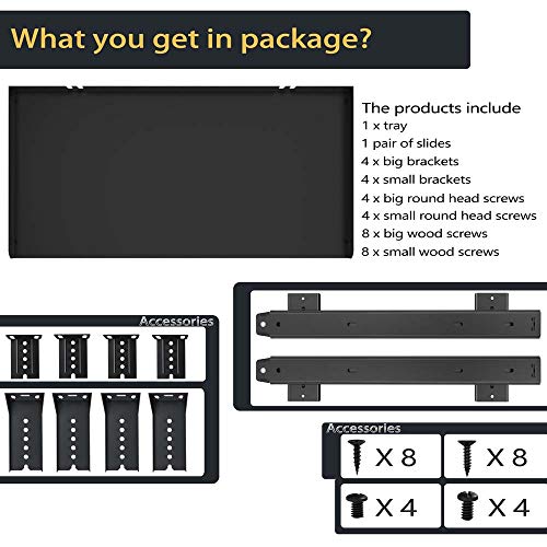 FRMSAET Under Desk Keyboard Tray Heavy-Duty All-Metal Material 20/24/30 inches Platform Computer Drawer Organizer Home Office Kitchen Bedroom Garage Storage Tool - Easy to Install.(20 inches, Black) - Thumbnail 6