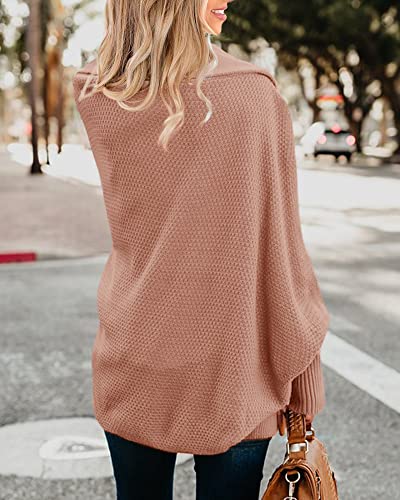 Imily Bela Womens Cardigan Sweaters Oversized Fall Trendy Slouchy Kimono Chunky Knit Coats Light Pink - Thumbnail 3