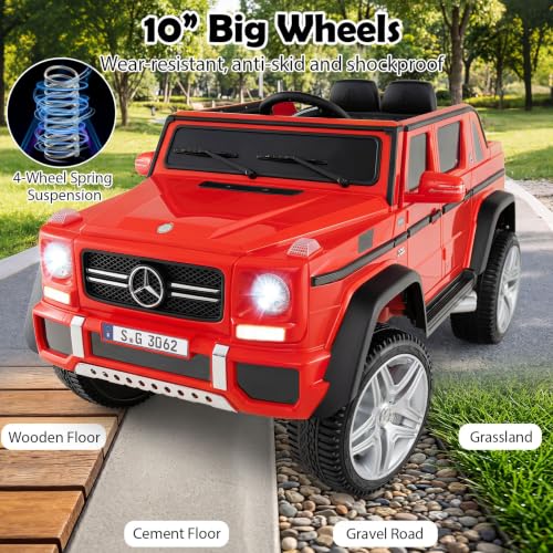 Image of Costzon Ride on Car, Licensed Mercedes-Benz Maybach, 12V Battery Powered Vehicle Toy w / 2 Motors, Remote Control, 3 Speeds, Lights, Horn, Music, Aux, Storage, Truck, Electric Car for Kids (Red)