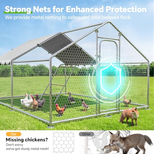 Image of 9.9x9.9 FT Large Metal Chicken Coop, Walk-in Poultry Run Enclosure
