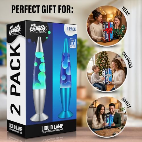 Image of JAMBO 16 inch Beautiful Motion Lamp - Double Pack - Blue with Yellow /Green Wax and Blue with White Wax, Relaxing Liquid Night Light for Adults, Teens, Kids