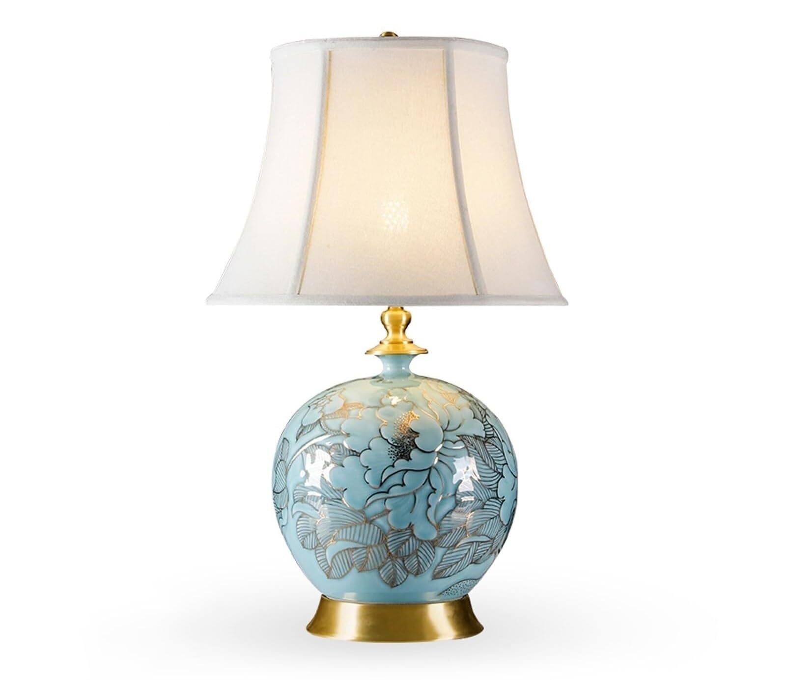HYHDDM Modern Contemporary Table Lamp, H65 Copper Ceramic Linen Shade Nightstand Lamp for Living Room Bedroom Study Entryway(Button Switch,L)