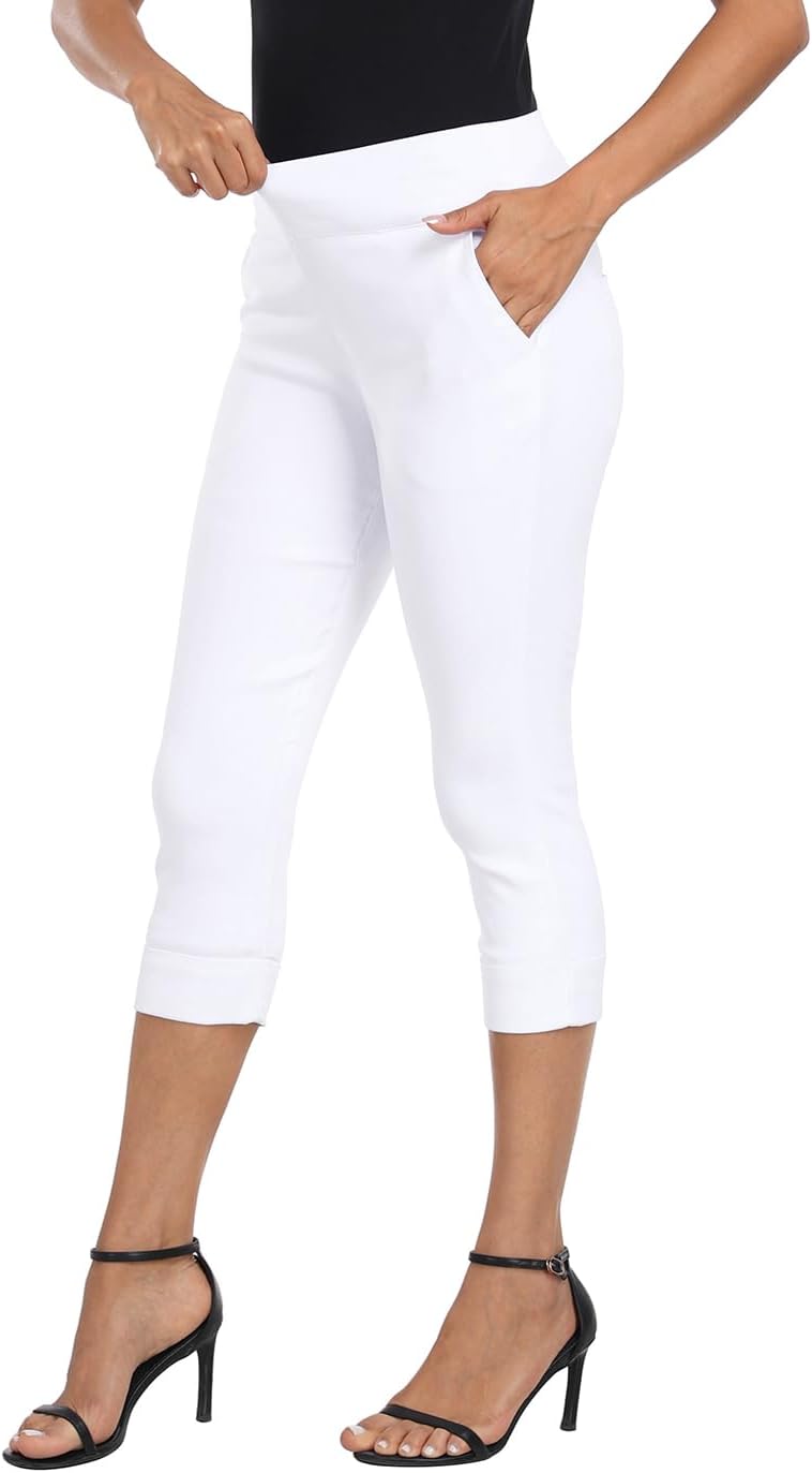 HDE Pull On Capri Pants for Women 19" Inseam Cropped Dress Pants with Pockets - Image 4