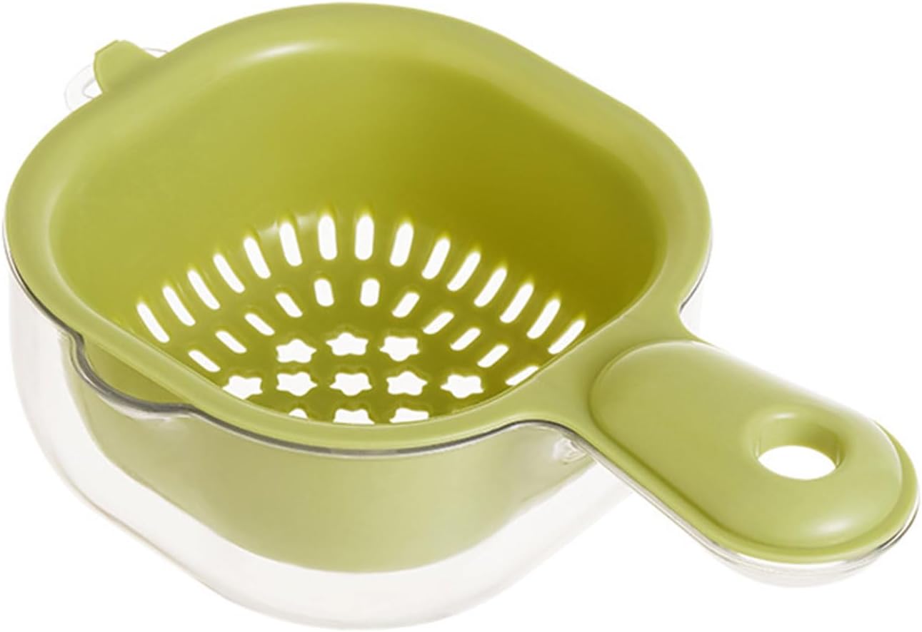 Double Layered Strainer Basket，Food Strainer Kitchen Strainer Colander Bowl Set, Small Double Layer Drain Basin and Basket with Handle for Drain(Green)