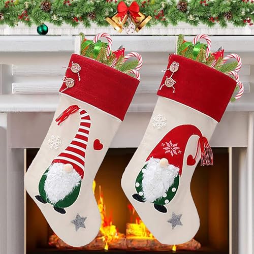 Steviieden Christmas Stockings, 2Pack 3D Adorable Xmas Stockings Large Hanging Christmas Stockings Sock Gift Bag Candy Pouch Bag for Holidays Xmas Party Fireplace Christmas Tree Decorations