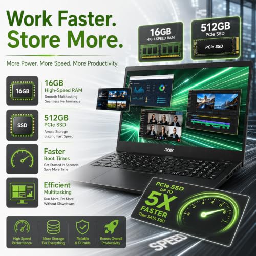 Image of Acer TravelLite TL05 Smart Laptop | AMD Ryzen 7 7730U | 16GB RAM | 512GB SSD | Radeon Graphics | 15.6 inch FHD | Windows 11 + MS Office 2024 Lifetime | 3 Years Warranty | Black