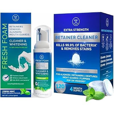 Retainer Cleaners Bundle | Aligner & Retainer Cleaner Fresh Foam | Retainer Cleaner Tablets for Invisalign Approved for Ultrasonic Cleaners 4-Month Supply