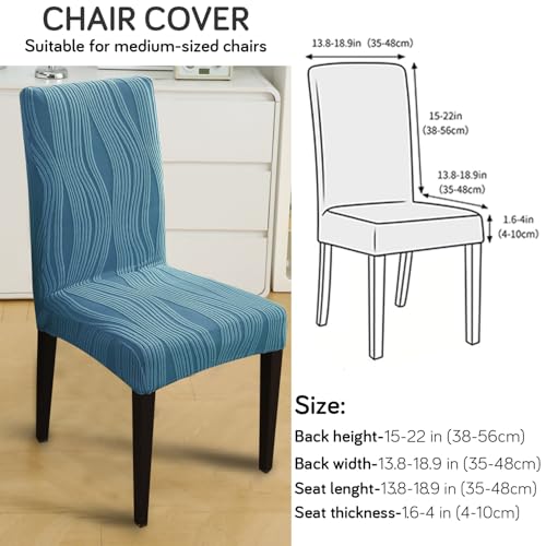Image of HOKIPO 200 GSM Stretchable Knitting Jacquard Chair Cover Set of 4,'Nestiva Series' Sea Blue (AR-6072-BL)