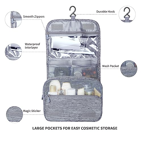 Image of Lcsmaokin Large Capacity Toiletry Bag Travel Bag with Hanging Hook for Men and Women Waterproof Travel Cosmetic Bag Bathroom Storage Bag for Brushes Set,Full-Sized Shampoo,Toiletries,Accessories-Grey
