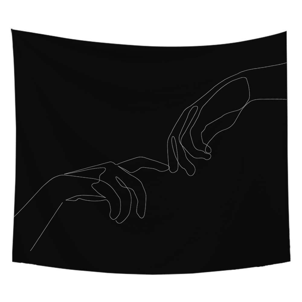 Odot Men's Black Tapestry Wall Hanging, And White Simple Line Wall Art Tapestries Wall Decor Beach Towel Blanket Table Cloth Meditation Yoga Mat Rugs Bedsheet For Dorm Home Decor (150X200cm,)