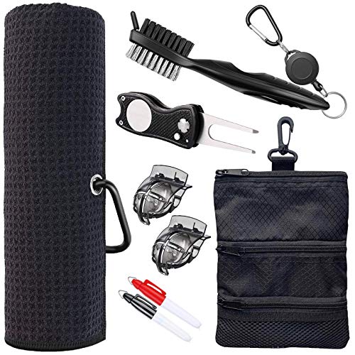 Golf Towel And Tool Accessories Bag Kit - Comes With A Golf Towel, Golf Club Cleaner, Divot Repair Tool, Golf Club Brush, Golf Ball Marker. This Are The Perfect Golf Accessories For Men And Women. #TOP1