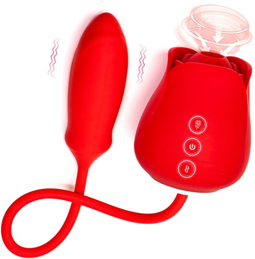 Rose Clit Sucker with Vibrator Bullet for Women - Double Bullet Vibrator with 10 Powerful Suction & Vibrating Modes, for Nipple Clitoral and Anal, Rose Sex Toy for Sex Novelties Women and Couples.
