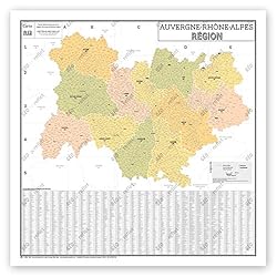 Mapa de Francia Murale – Mapa administrativo – Reg...: El póster plastificado es de 120 x 120 cm (soporte de 200 g satinado, encapsulado brillante bordes vivos). Adecuado para uso en interiores. Resistente, soporta escritura con rotuladores borrables con agua para un uso moderado. Región Auvernia-Ródano-...