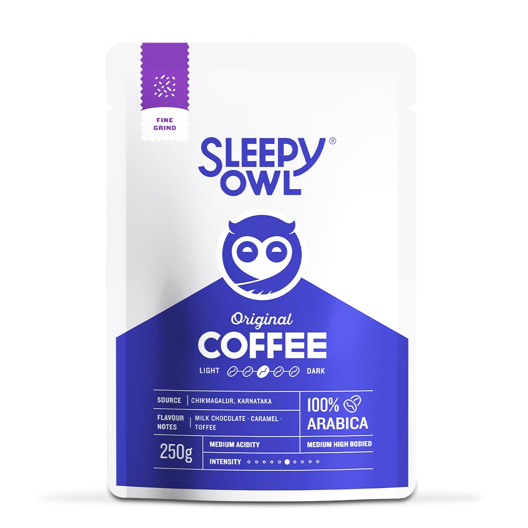Sleepy Owl Original Ground Coffee | Fine Grind Coffee | Moka Pot, Home Espresso | Medium Roast | 100% Arabica | Freshly Roasted & Ground | 250g | Directly Sourced From Chikmagalur