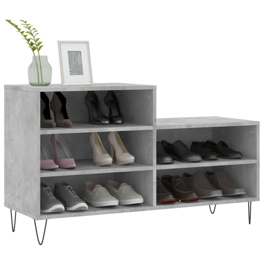 Armoire à chaussures gris béton 102 x 36 x 60 cm en bois et