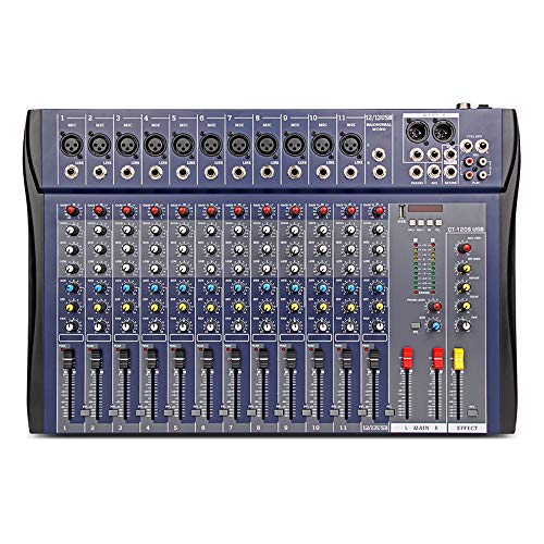 XTUGA CT-120S USB Professional Stage Audio Mixer Built-in Digital Effect Mixer with 48V Phantom Power Music Mixer 12 Channel Mixer (CT120S-12Channel)