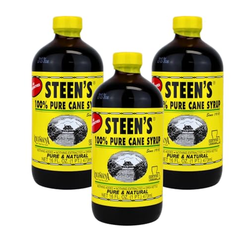 100% Pure Cane Syrup 16fl. Oz - No Additives - No Preservatives - Pure & Natural - Open Kettle - Louisiana's Trusted Brand for Over 100 Years - By Steen's (16 Fl Oz (Pack of 3))