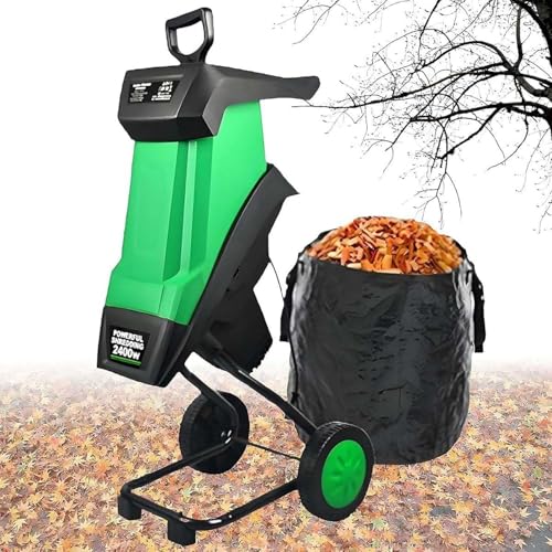 CUTANGELAR Wood Chipper Shredder, 2400W Electric Garden Crusher with Wheels and S-afety Lock, Maximum 40mm Branch Capacity, Ideal for Leaf Mulching and Compost Preparation.