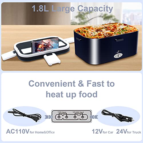 Andvon Electric Lunch Box 80W Food Heater, 1.8L Larger Capacity Heated Lunch Boxes For Adults, 3-In-1 Portable For Car & Home/Office,Heatable Lunch Box With Fork&Spoon,Carry Bag #TOP4