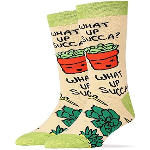 ooohyeah Men's Novelty Funny Succulents Crew Socks, Crazy Silly Plant Socks, What Up Succa, Shoe Size 8-13 Cover