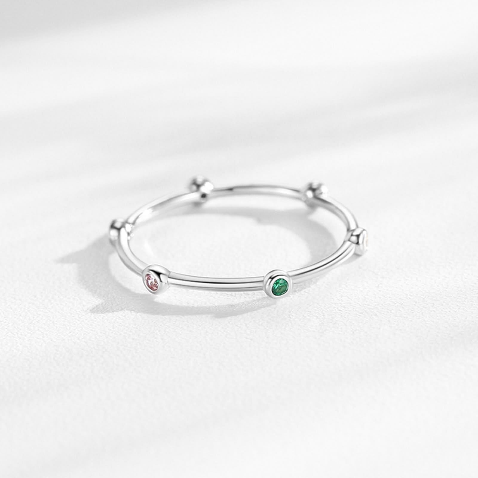 Anello di fidanzamento, anello di fidanzamento da donna con gemme multicolori, in argento 9 K, misura 14 (17,2)
