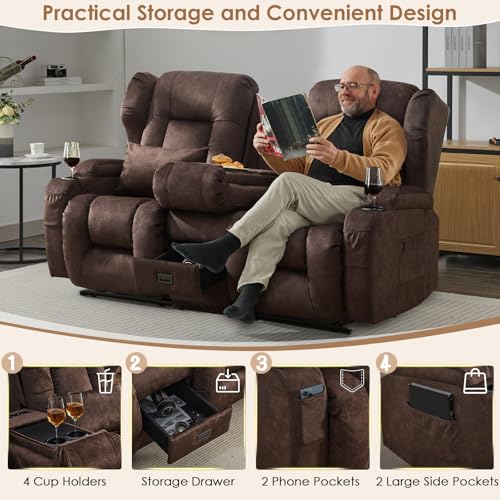 Image of SAMERY 67.6 inch Loveseat Recliner Sofa | Double Recliner Sofa & Console | Wall Hugger Loveseat Reclining RV Theater Seats | RV Couch Home Theater Seating Furniture (Velvet Mahogany)