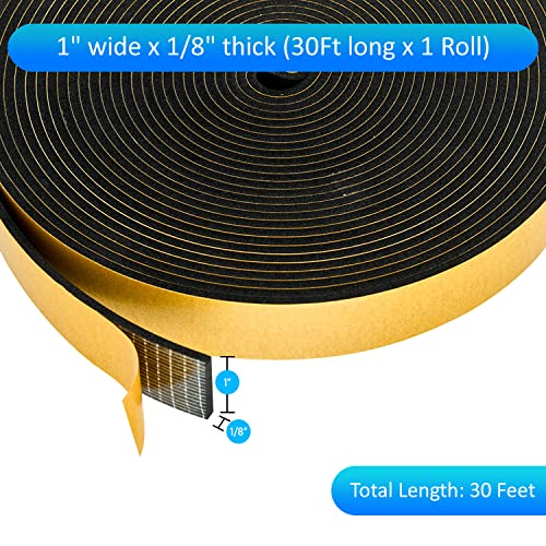 High Density Foam Weather Stripping Door Seal Strip Insulation Tape Roll For Insulating Door Frame, Window, Air Conditioner | Self Adhesive Sealing Weatherstrip (Black, 1 In X 1/8 In X 30 Ft) #TOP1