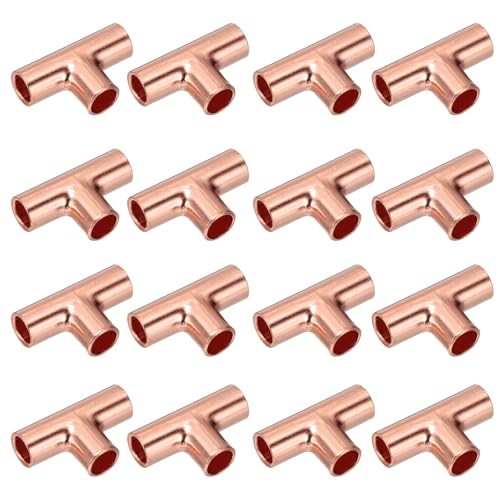 PATIKIL 1/4 (6mm) ID 0.8mm Thick Tee Copper Fitting, 20Pcs 99.9% 3 Way Pure Copper Pipe Fitting Tube Connector with Sweat Solder Connection for Plumbing HVAC Refrigeration System