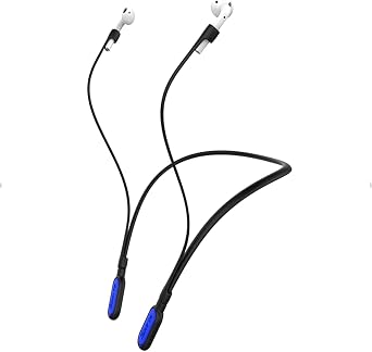 Compatible Airpods Strap, Silicone Anti-Lost Strap Wire Connector Sports Neckband Strap Compatible for Airpods Pro 3/2/1, Airpods 4, 3, 2, 1, Black with Dark Blue | Anti-Lost Strap Wire Silicone Cable Connector Sports Neckband