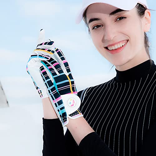 Golf Gloves Women Right Handed Golfer Half Finger Leather With Bling Ball Marker Value Pack, Colored Glove For Left Hand All Weather Grip (Half-Blue&Pink, Small, Left) #TOP4