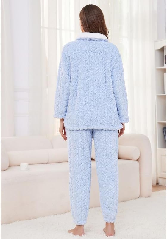 LYCY Fluffy Pajamas set for Women Fleece Pullover 2 Piece Pjs Set Soft Plush Sleepwear Winter Loungewear - Image 2