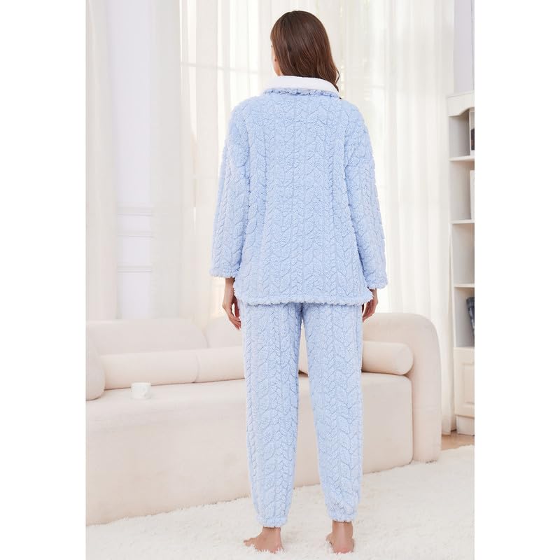 LYCY Fluffy Pajamas set for Women Fleece Pullover 2 Piece Pjs Set Soft Plush Sleepwear Winter Loungewear2