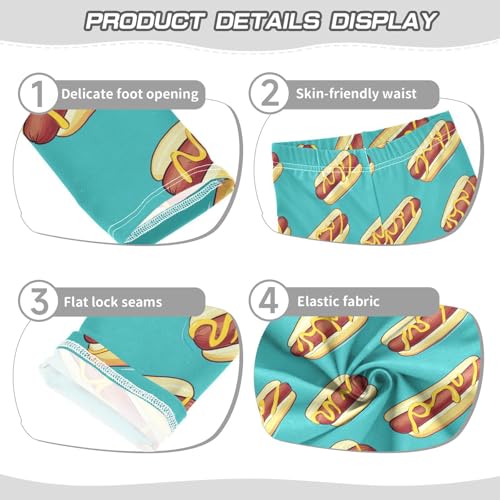 Hot Dogs Girls' Leggings Toddler Doodles Turquoise Kids Yoga Pants Dance Active Tights 4T3