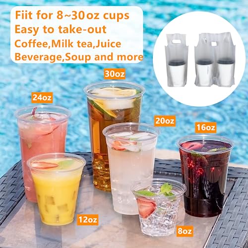 Elyfree Drink Carrier For Delivery, Clear Cup Carrier With Handle For Drink Cups/Coffee/Tea/Juice, Plastic Bags For Drinks, Portable Take Out Bags For Coffee Shop/Restaurant/Bar (2 Cup, 100 Pack) #TOP5