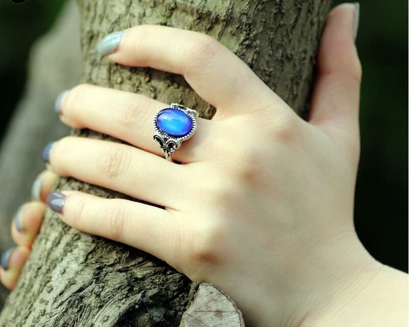 LOKILOKI 2 Uds Anillos De Estado De Ánimo Que Cambian De Color Chapados En Plata Antigua Que Cambian La Temperatura del Color Conjunto De Anillos De Sensación De Emoción para Mujeres/Hombres