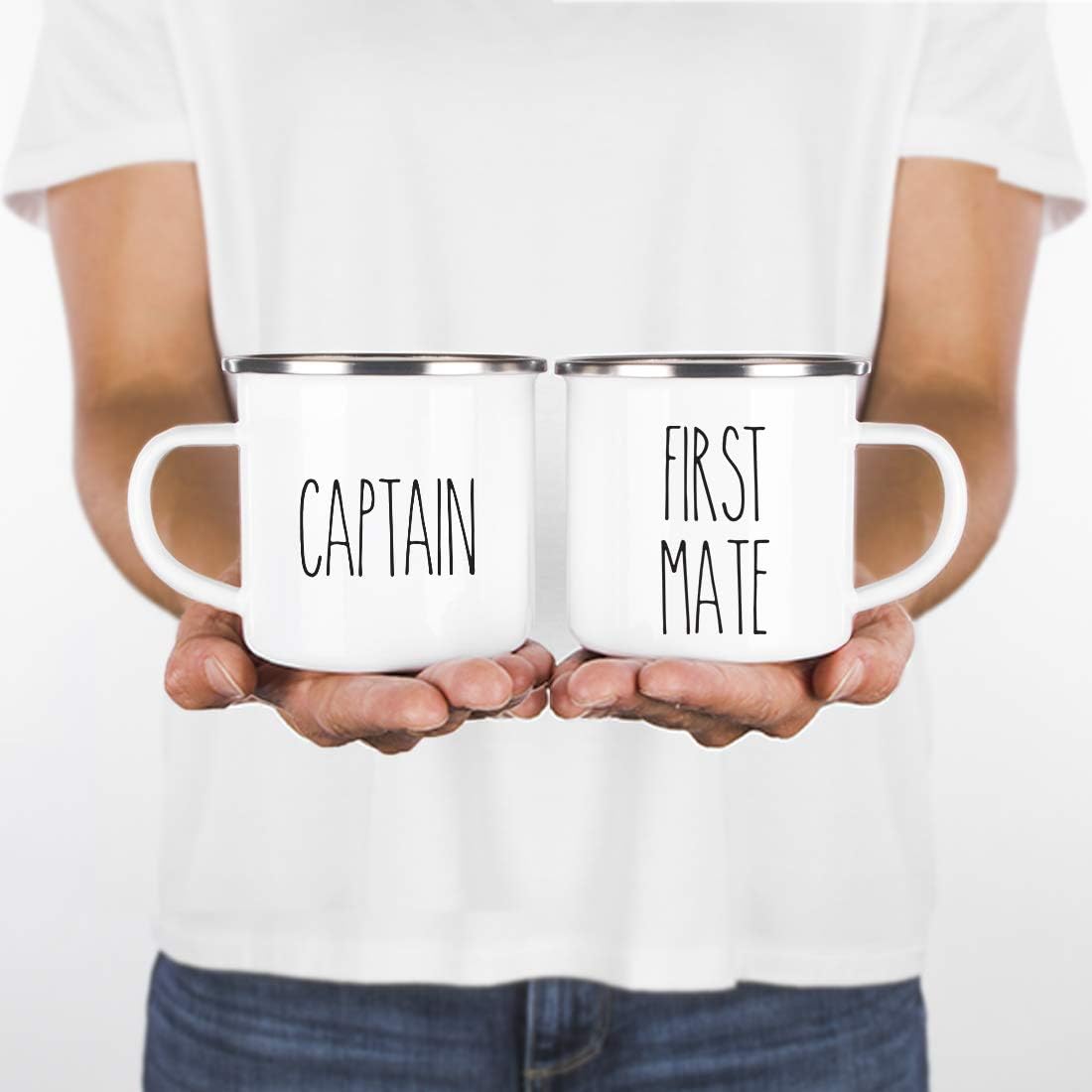 Andaz Press Farmhouse Rustic Fall Autumn Kitchen Decor 11oz. Stainless Steel Campfire Coffee Tea Mug Gift, Captain, First Mate, 2-Pack, Anniversary Birthday Christmas Gift Ideas