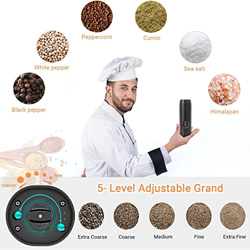 Conjunto de moedor elétrico de sal e pimenta, moinho automático de sal e pimenta recarregável com ba