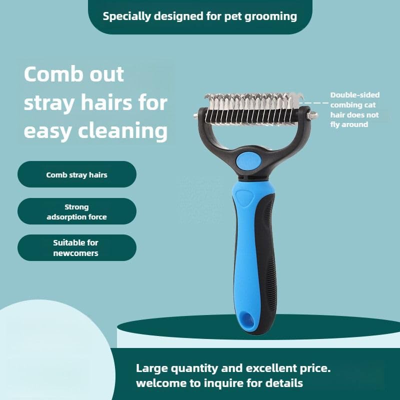 Pet Comb Ultimate Dog Grooming Set: Professional Deshedding Brushes for Dogs & Cats – Perfect for Long-Haired Breeds, Flea Removal, & Dematting (Blue, For Large and Medium Dogs)