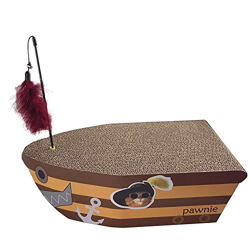 PAWNIE Surf/Skate Board-Shaped Cat Scratcher and Resting Lounge Pad, Made of Eco Friendly Recyclable Cardboard Material (Pirate Board)