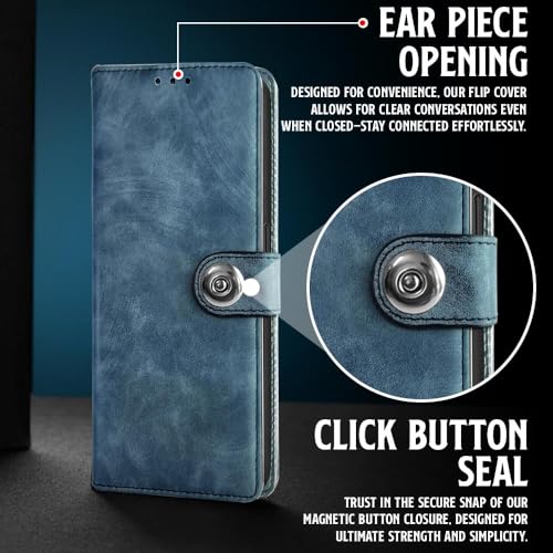 Image of WOW IMAGINE Shock Proof Flip Cover Back Case for Oppo F33 Pro 5G (Magnetic Button Flip Case | Wallet Pockets & Stand | Leather Finish | Aquamarine)