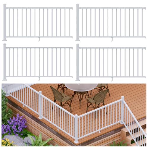 Image of Egadis 4 Pack 36 in. H x 6 ft. W Porch and Deck Railing Kit, Aluminum Railling Kit, White Outdoor Textured Powder-Coat Finish Rail Modular System for Decks, Porches & Balconies (4 Post, 4 Panel)