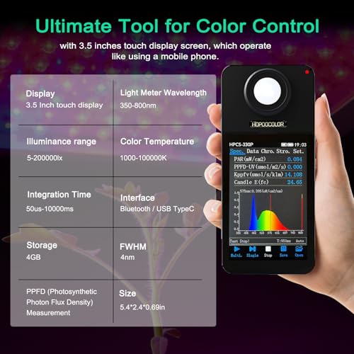 Image of Spectrometer, Handheld Spectrum Analyzer Bundle Kit for LED Grow Lights Full Spectrum, PPFD PAR CCT CRI Lux Spectrum for LED Light Tester, for Home, Plant Growth Lab & Industrial Use